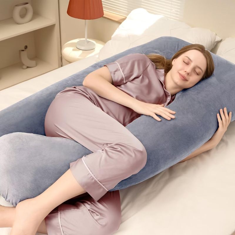 Photo 1 of DOWNCOOL Pregnancy Pillow, U Shaped Body Pillow for Pregnancy, 55 Inch Blue Maternity Pillow with Removable Cover for Sleeping,Support for Back, Hips, Legs, Belly
