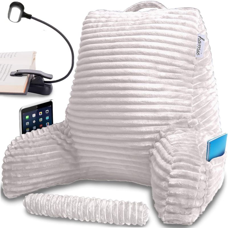 Photo 1 of  Reading Pillow with Wrist Support, Has Arm Rests, and Back Support for Bed Rest, Lounging, Reading, Working on Laptop, Watching TV (White)
