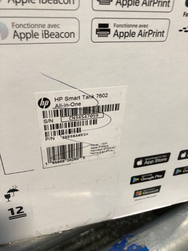 Photo 3 of HP Smart -Tank 7602 Wireless All-in-One Cartridge-free Ink Printer, up to 2 years of ink included, mobile print, scan, copy, fax, auto doc feeder, featuring an app-like magic touch panel (28B98A),Blue
***Toner Spill on the back side, but still functional 