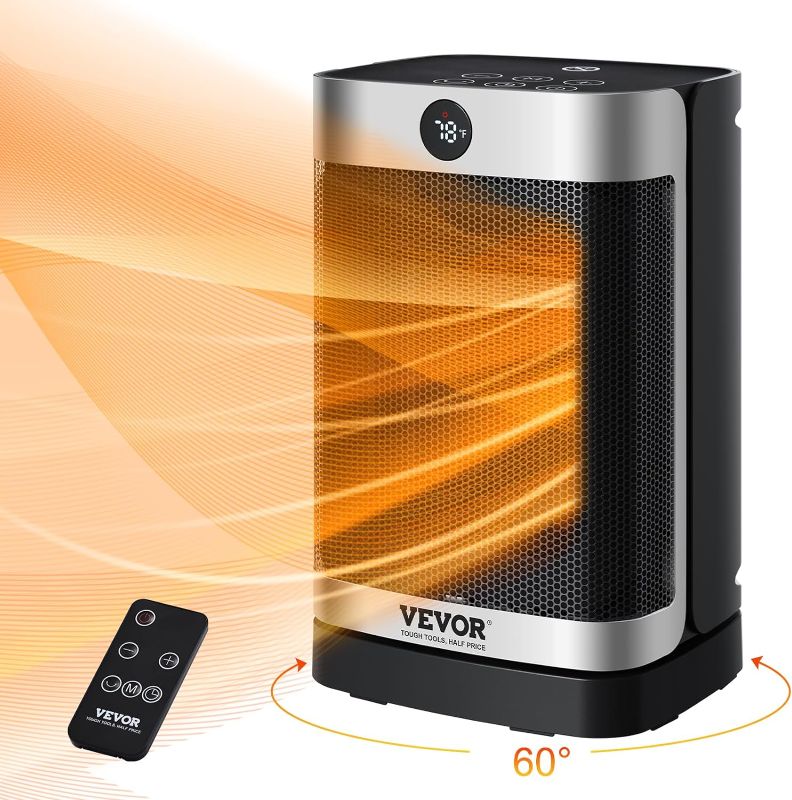 Photo 1 of VEVOR Electric Space Heater with Thermostat Fast Quiet Ceramic Heater, Remote Control, 12h Timer, 10in Tip-Over Overheat Protection Small Heaters for Office Room Desk Indoor Use

