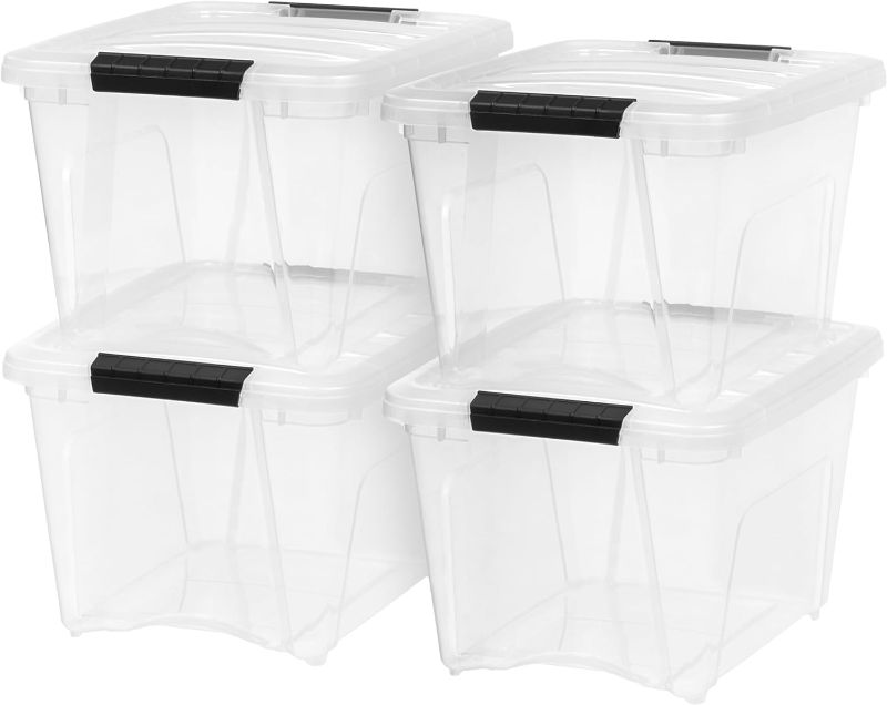 Photo 1 of  IRIS USA 19 Quart Stackable Plastic Storage Bins with Lids and Latching Buckles, 3Pack - Clear, Containers with Lids and Latches, Durable Nestable Closet, Garage, Totes, Tubs Boxes Organizing