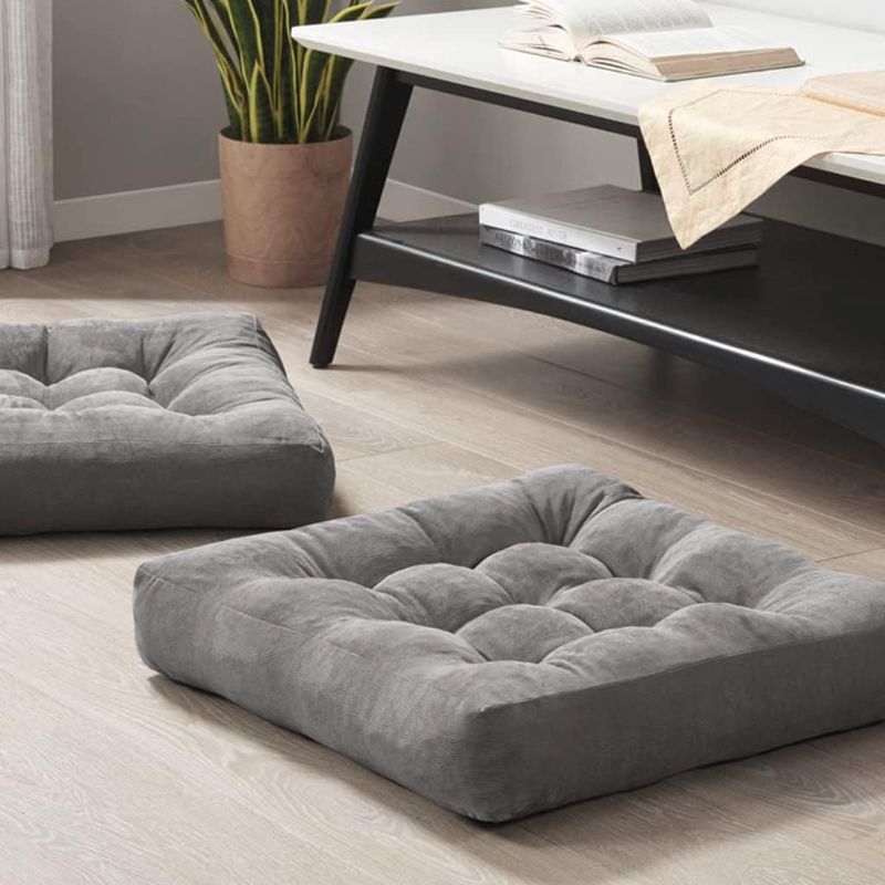 Photo 1 of 
Meditation Floor Pillow Set of 2, Square Large Pillows Seating for Adults, Tufted Corduroy Floor Cushion for Tatami Living Room, Grey, 22x22 Inch