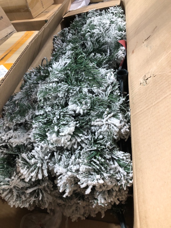 Photo 1 of 6ft Prelit Snow Flocked Christmas Tree, Artificial Christmas Trees with 250 Multicolored & Warm White Lights, Xmas Pine Tree for Holiday Home, Office, Party Indoor Outdoor Decoration