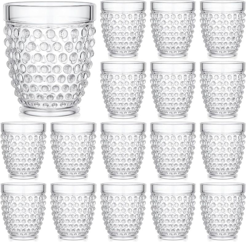 Photo 1 of 16 Pcs Hobnail Drinking Glasses Vintage Drinkware Acrylic Wine Glasses Old Fashioned Plastic Embossed Glasses Bubble Drinkware Glassware Cups for Beer Cocktail Soda (Classic Style)