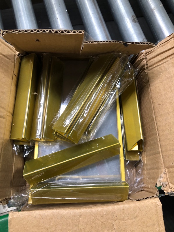 Photo 1 of Acrylic Gold Sign Holder, 5x7 Gold Acrylic Picture Frames Clear Double Sided Menu Holder for Wedding Table Number 12 Pack
***Small crack/chip*** 