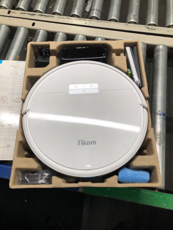 Photo 3 of Tikom Robot Vacuum and Mop Combo 2 in 1, 4500Pa Strong Suction, G8000 Pro Robotic Vacuum Cleaner, 150mins Max, Wi-Fi, Self-Charging, Good for Pet Hair, Carpet, Hard Floor
***Used, but in good condition*** 