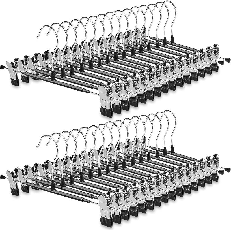 Photo 1 of 30 Pack Pants Hangers with Clips - POZEAN Clothes Hanger with Adjustable Clips, Skirt Hangers Space Saving for Pants, Skirts, Jeans, Shorts, Kids Clothes and More(Black)
