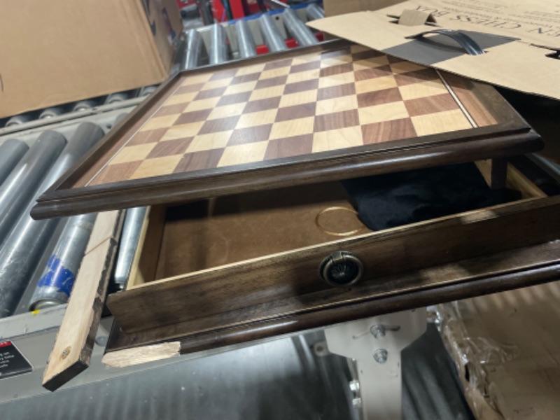 Photo 3 of A&A 15 inch Walnut Wooden Chess & Checkers Set w/ Storage Drawer /Weighted Chess Pieces - 3.0 inch King Height/ Walnut Box w/Walnut & Maple Inlay / 2 Extra Queen / Classic 2 in 1 Board Games Weighted Pieces w/ Walnut Box