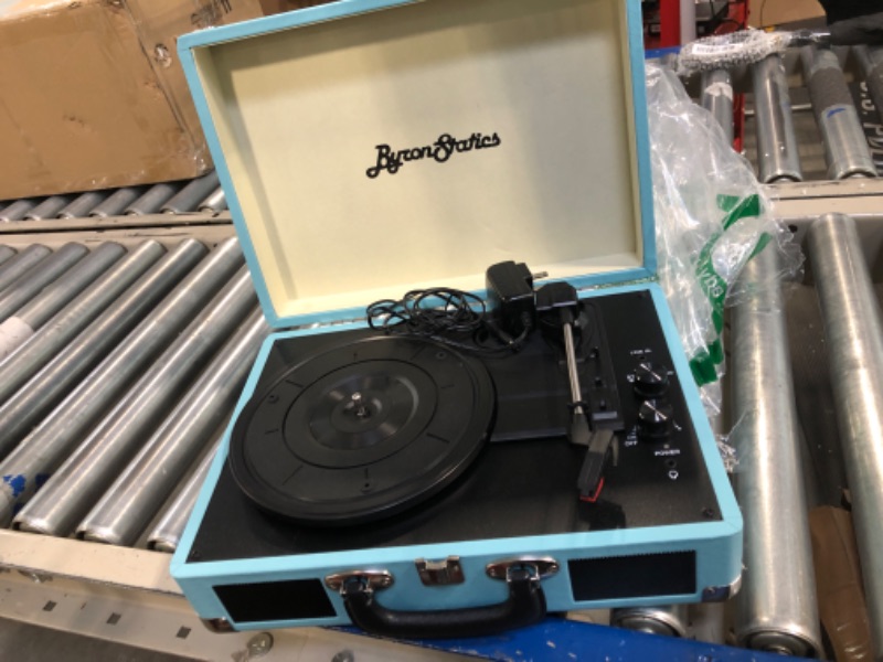 Photo 3 of ByronStatics Vinyl Record Player, 3 Speed Turntable Record Player with 2 Built in Stereo Speakers, Replacement Needle, Supports RCA Line Out, AUX in, Portable Vintage Suitcase Teal Wired