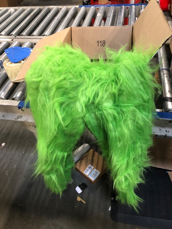 Photo 3 of casapre Christmas Green Furry Adult Pants Funny Cosplay Costume Props Santa Costume Green Pants For Adult S/M(5.24-5.57ft)