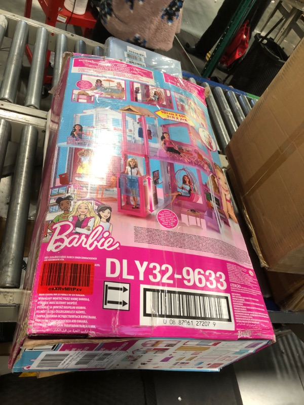Photo 1 of Barbie 3-Story Townhouse Dollhouse with Elevator, Swing Chair, Furniture and Accessories, Fold for Portability and Travel Townhome