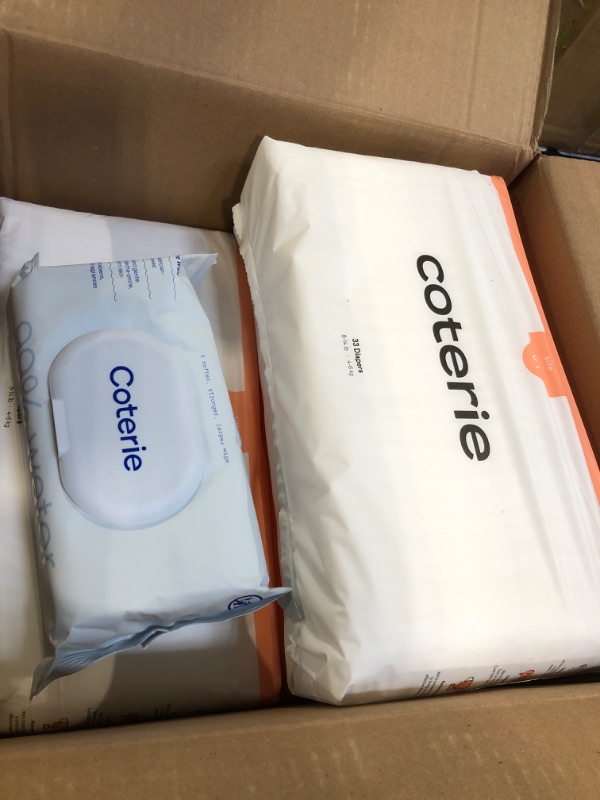 Photo 1 of Coterie Newborn Diapers + 1 Wipes Baby Kit, Size NB (3 Packs) +  size 8-14 lbs  (5 Packs) , Wipes Made with Plant-Based Fibers, Hypoallergenic, Designed for Sensitive Skin, Clean Ingredients