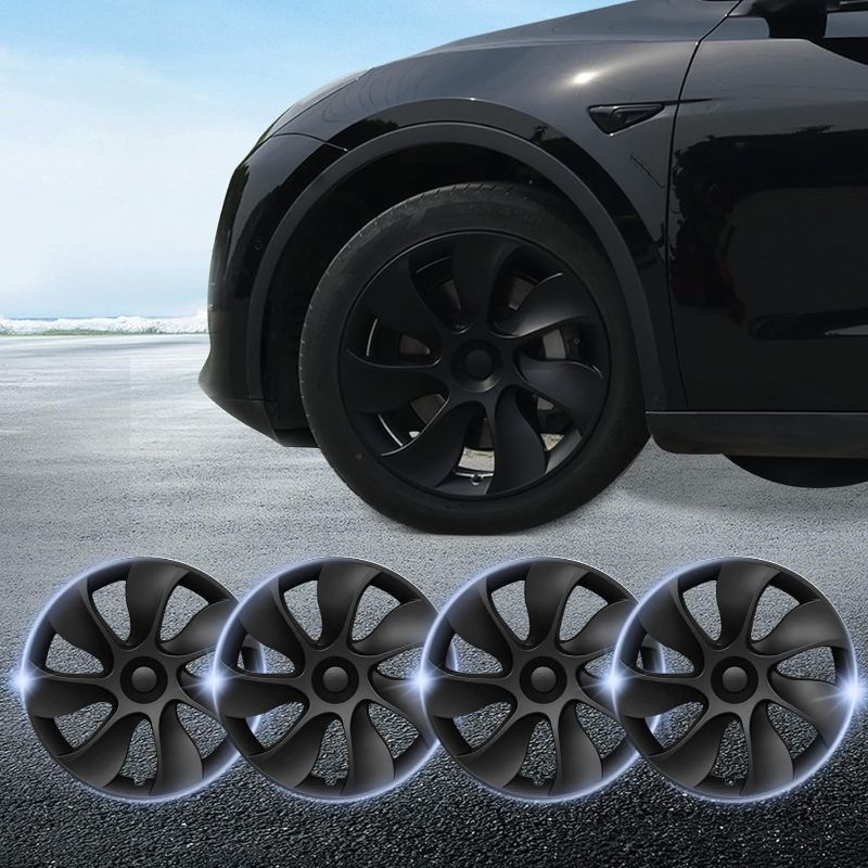 Photo 1 of 19 Inch Hub Caps for Model Y 2020-2023 Left-Right Symmetry Wheel Cover Replacement Wheels Cap for Tesla Model Y Hubcap ABS Wheels Rim Cover (Set of 4) Matte Black
