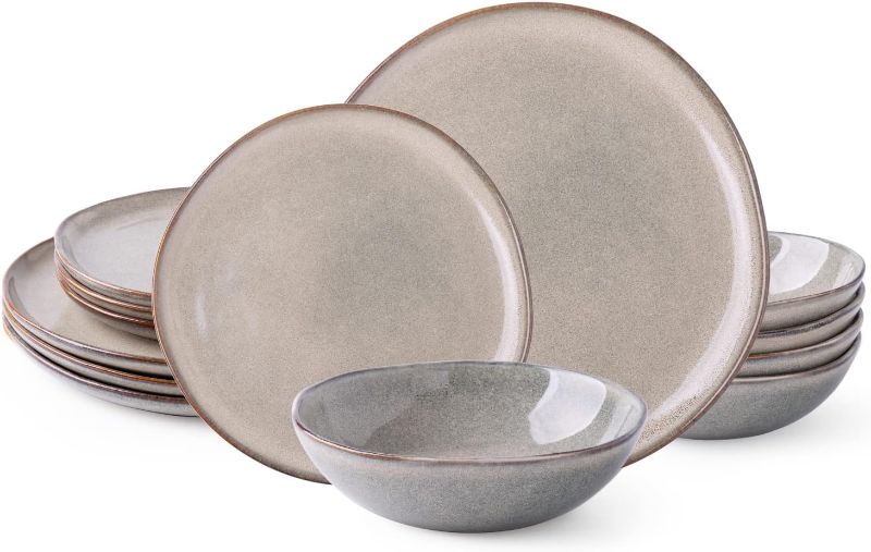 Photo 1 of AmorArc Ceramic Dinnerware Sets,Handmade Reactive Glaze Plates and Bowls Set,Highly Chip and Crack Resistant | Dishwasher & Microwave Safe,Service for 4 (12pc)
