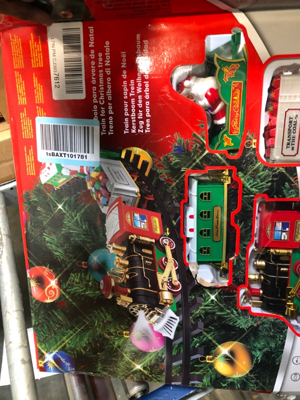 Photo 2 of Christmas Electric Train Set Around The Christmas Tree, Train Toy Set with Track Locomotive Santa Claus Snowman Xmas Tree Music and Lights Christmas New Year Gifts for Boys Girls (Lovely Style)