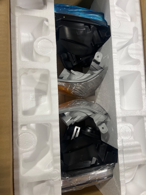 Photo 1 of AS Headlight Assembly Compatible with 2005-2006 Toyota Tundra Double Cab/ 2005-2007 Sequoia Headlamp Chrome Housing Driver and Passenger Side OE Replacement A-Chrome Housing Amber Reflector Clear Lens