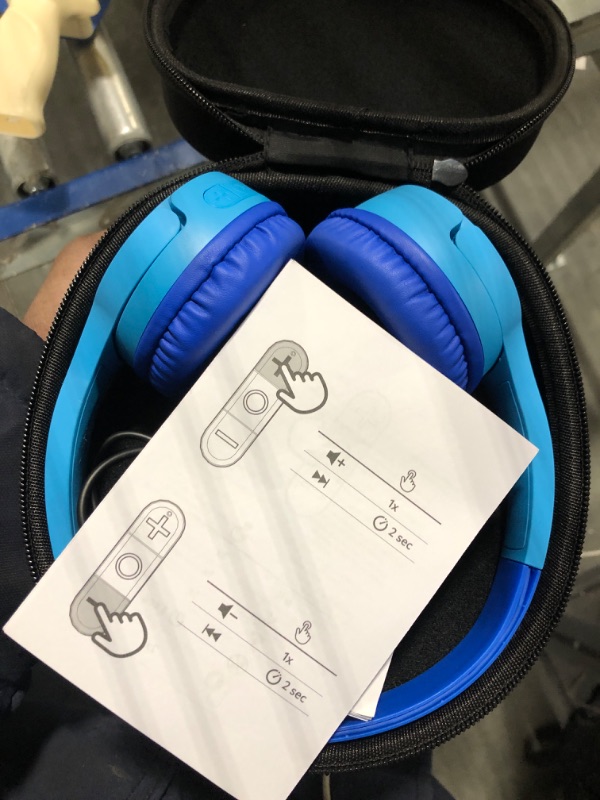 Photo 2 of Belkin SoundForm Mini - Wireless Bluetooth Headphones with Built in Microphone - Kids On-Ear Earphones for iPhone, Fire Tablet & More - Blue w/Case Wireless Headphones With Case Blue