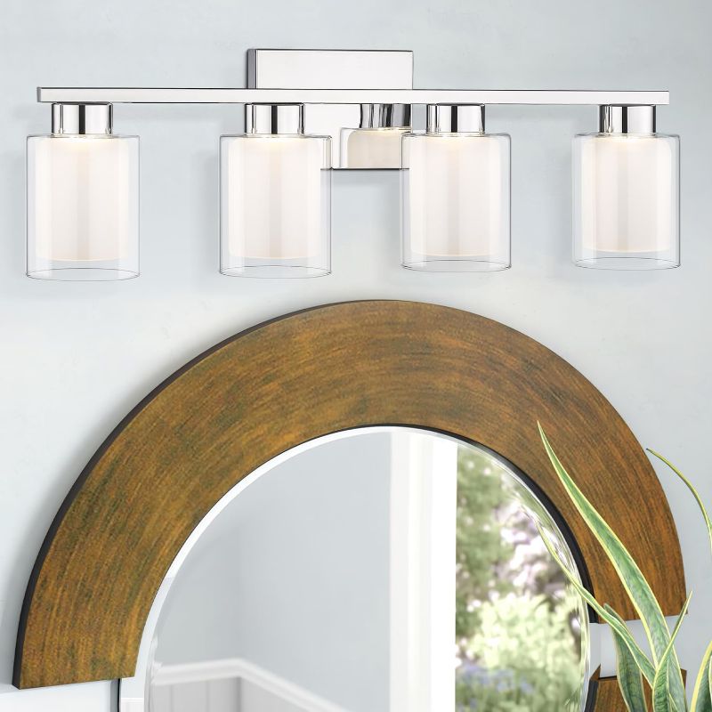 Photo 1 of Aipsun Bathroom Vanity Light Farmhouse 4 Light Chrome Vanity Lighting Fixtures with Clear Glass Shade(Exclude Bulb) Chrome 4-Light