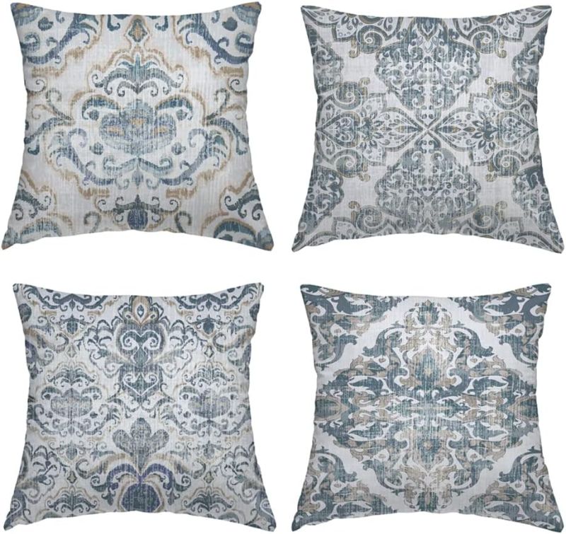 Photo 1 of 
Roll over image to zoom in







Blue Boho Throw Pillow Covers Bohemian Ethnic Farmhouse Vintage Rust Blue Flower Decorative 18x18 Set of 4 Bedroom Cushion Covers for Living Room Decor Patio Spring Summertime Outdoor Waterproof