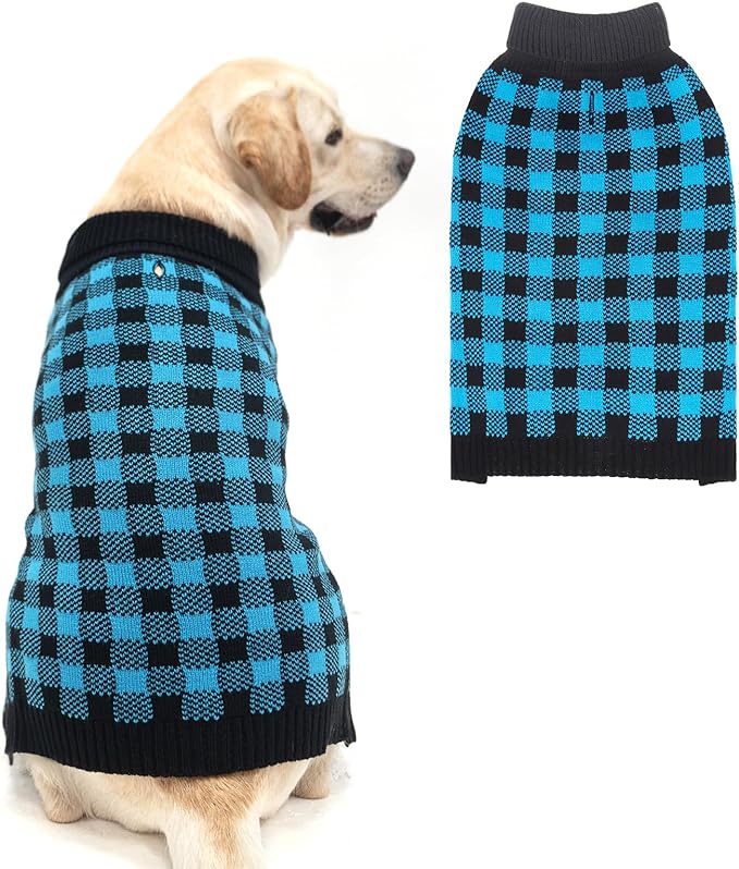 Photo 1 of **** USED***** PUPTECK Plaid Dog Sweater Pet Cat Fall Winter Knitwear Warm Clothes Blue/Black, M