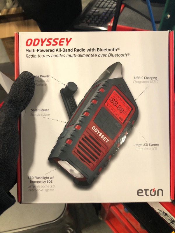 Photo 1 of Eton Adventure Series Odyssey- Multi-Powered All-Band Radio (AM/FM/NOAA/Shortwave) with Bluetooth, Solar Powered, Battery Powered, LED Flashlight, Phone Charger, Commitment to Preparedness