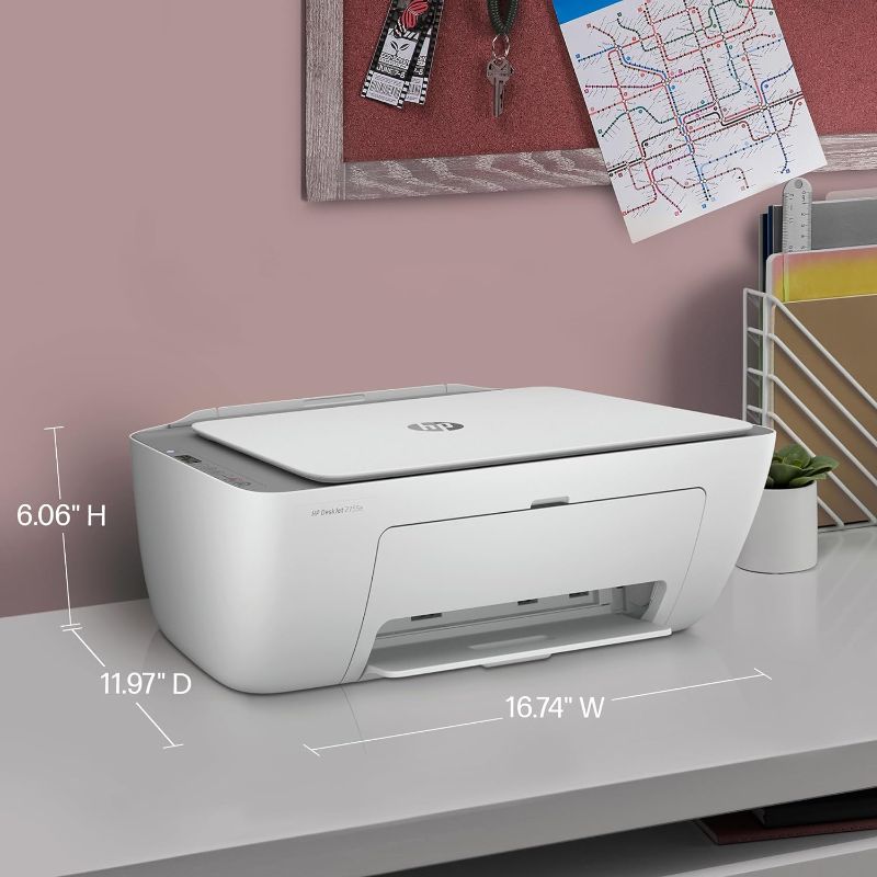 Photo 1 of HP DeskJet 2755e Wireless Color All-in-One Printer  Instant Ink (26K67A), white