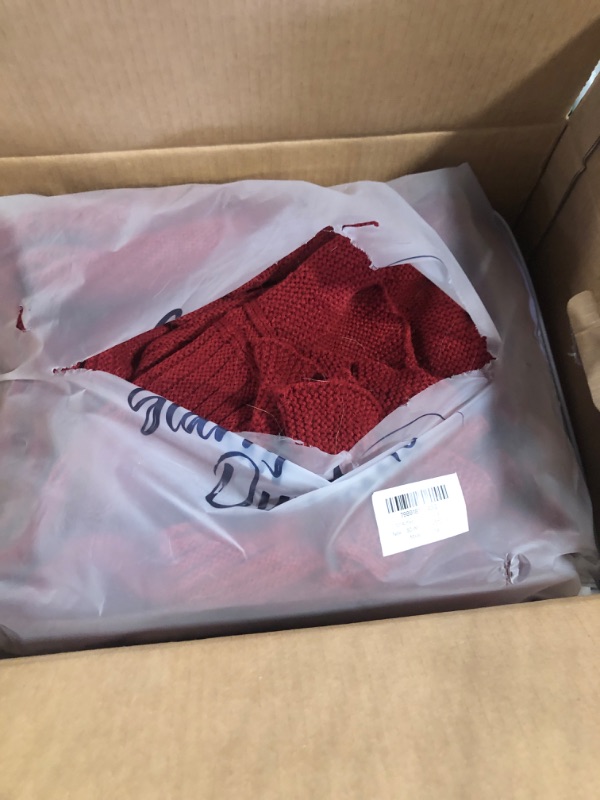 Photo 1 of 72-Inch Ruffled Sweater Knit Christmas Tree Skirt with Lace Ties, Burgundy 72-Inch Burgundy