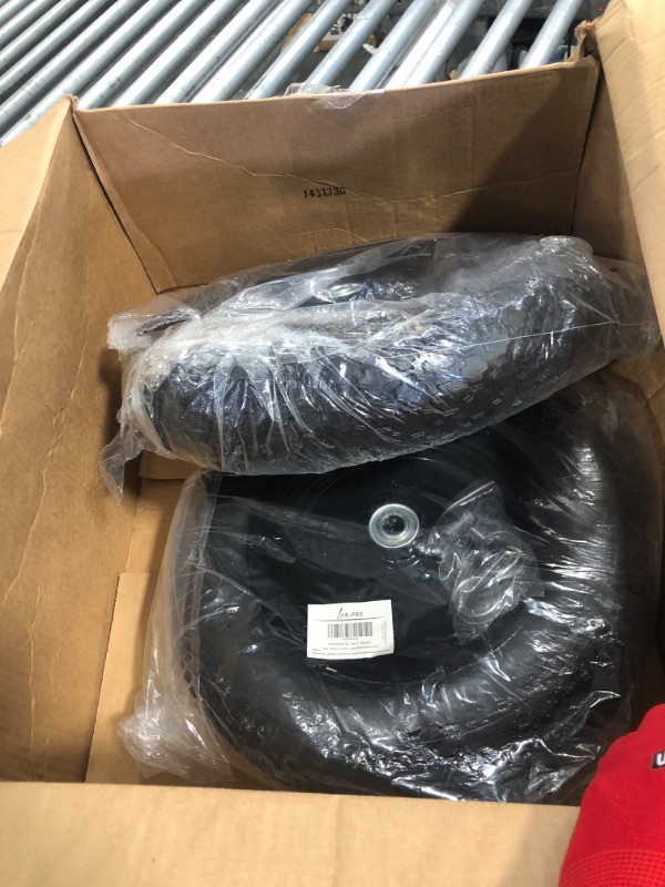 Photo 1 of AR-PRO 4.80/4.00-8" Flat Free Tire - 14.5”D x 3.2”W Universal Solid Wheelbarrow Tire with 3” Hub and 5/8” Axles – Extra Adapter kit includes 3/4” Ball Bearings, 1” and 1/2” Nylon Spacers 1 14.5"