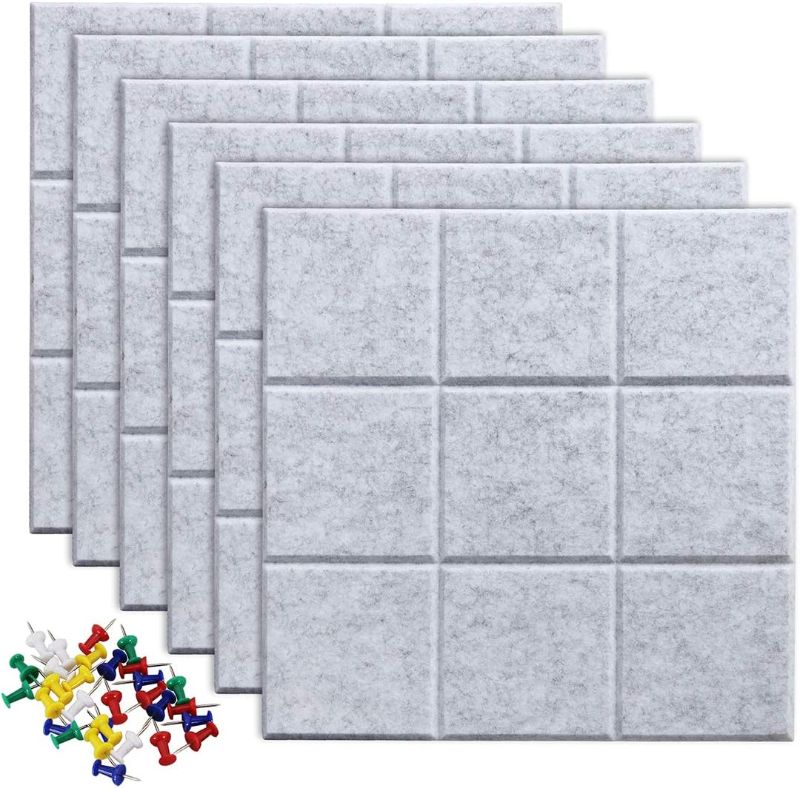 Photo 3 of Uoisaiko Large Felt Board Tiles for Wall with 30 Push Pins, 11.8"x11.8" Pack of 6 Pin Board Notice Boards for Home Office Kitchen, Bulletin Board Wall Tiles for Photos Memos Black