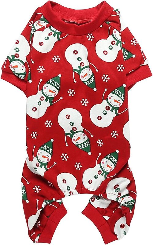 Photo 1 of Lanyarco Cute Snowman Reindeer Pet Clothes Christmas Dog Pajamas Shirts, Red Back