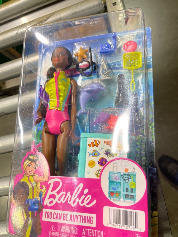 Photo 2 of Barbie Marine Biologist Doll & 10+ Accessories, Mobile Lab Playset with Brunette Doll, Case Opens for Storage & Travel Brunette Multicolor