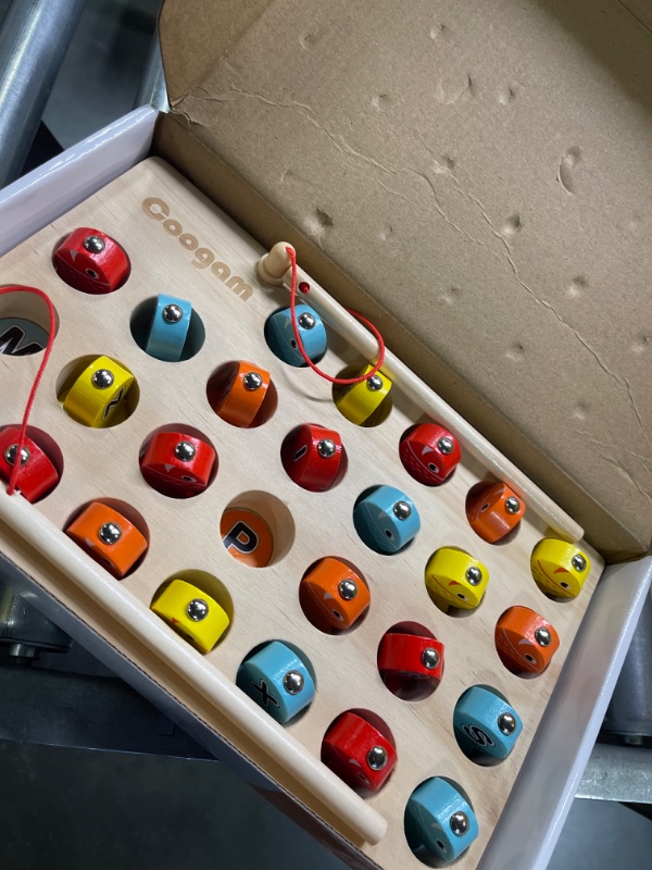 Photo 1 of Coogam Wooden Magnetic Fishing Game, Fine Motor Skill Toy ABC Alphabet Color Sorting Puzzle, Montessori Letters Cognition Preschool Gift for Years Old Kid Early Learning with 2 Pole