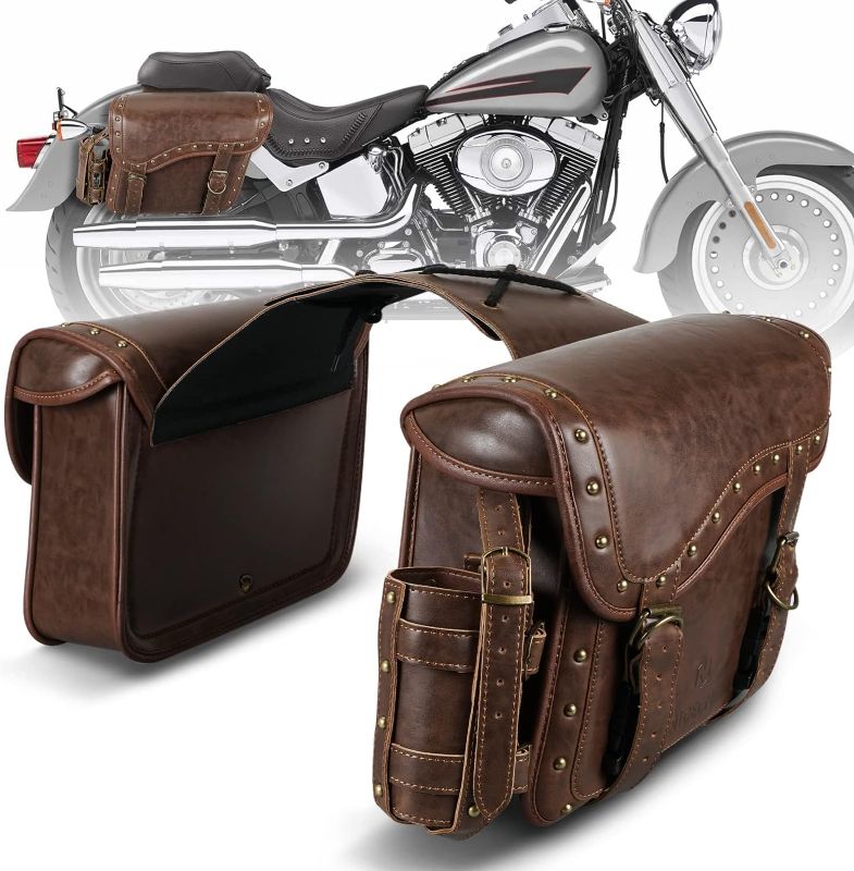 Photo 1 of 
NICECNC Motorcycle Saddle Bags, PU leather Motorcycle Saddlebags, Reinforced Straps & Saddle Piece, with Cup Holder, Throw Over Saddle Bags Side Bags