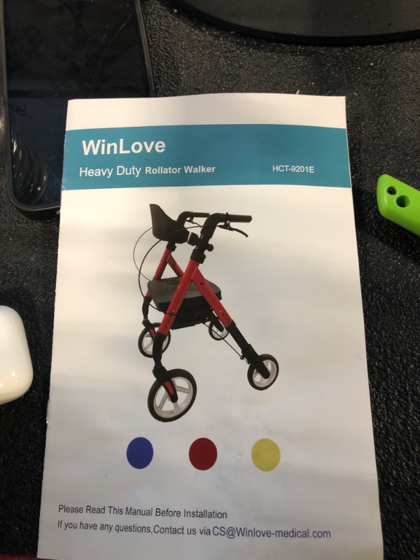 Photo 1 of WINLOVE Heavy Duty Rollator Walker for Seniors- Super Easy Folding Bariatric Walker with 10" Big Front Wheels- Rolling Mobility Walking Aid for Adult Elderly, Aluminum Frame, Red