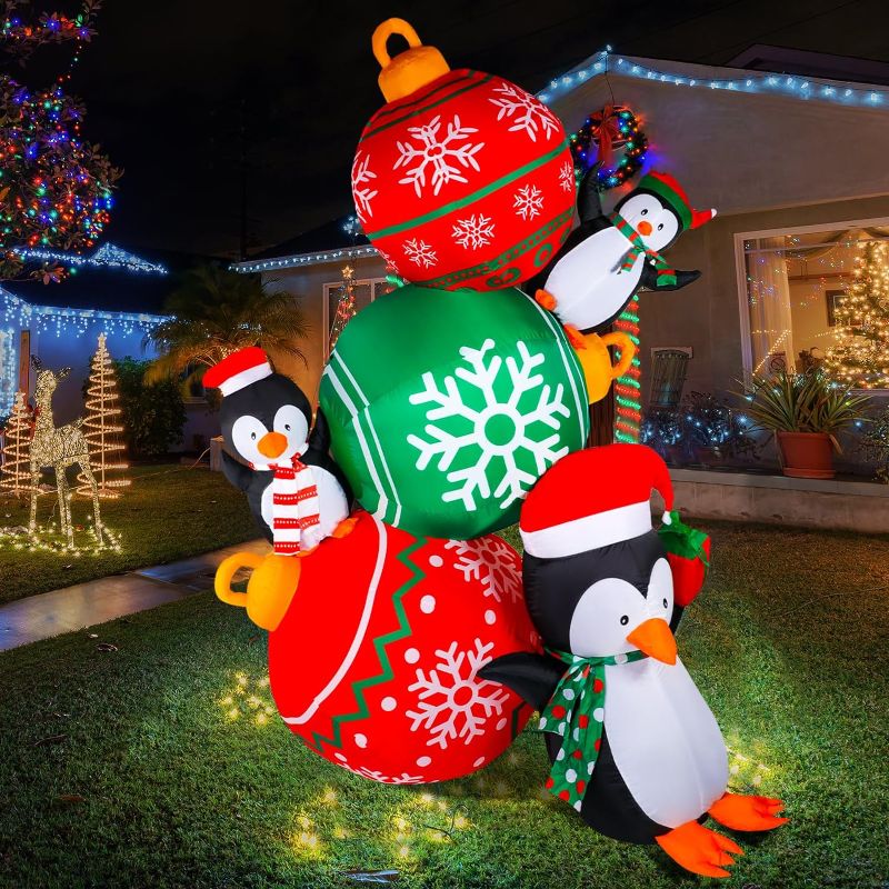 Photo 1 of 
Jenaai 9 ft Giant Inflatable Christmas Balls and Penguins LED Light Xmas Tree Blow up Decorations for Xmas Party Garden Lawn