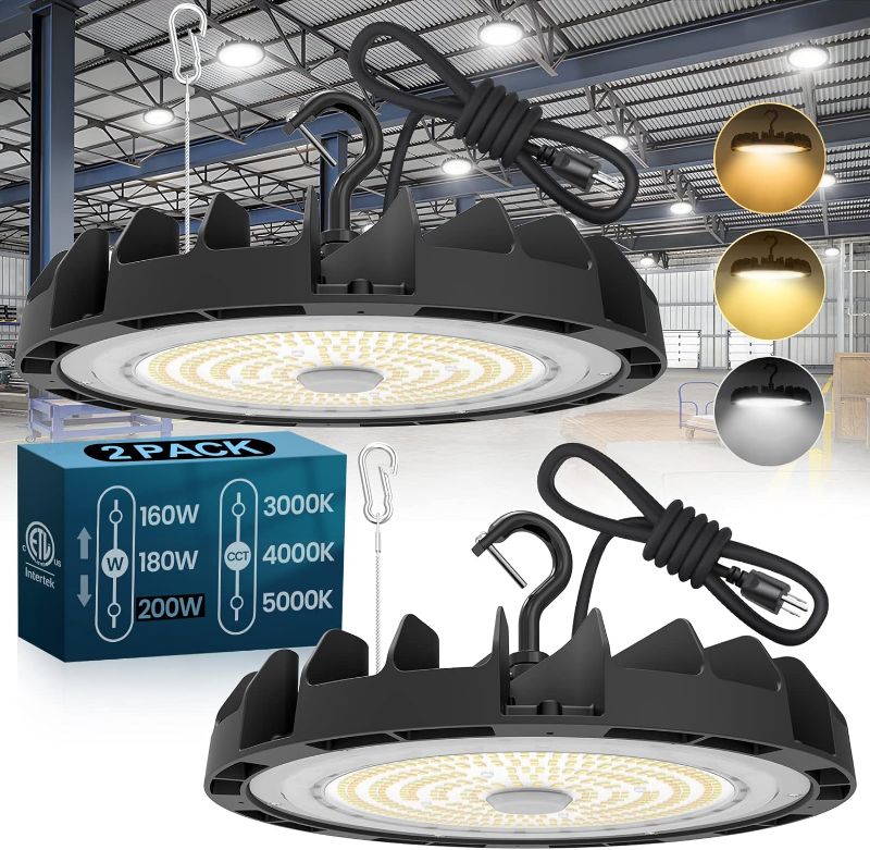 Photo 1 of 
AKK LED High Bay Light 200W/180W/160W Switchable (27000LM), 5000K/4000K/3000K Selectable UFO LED High Bay Light, US Plug 5' Cable, Non-Dimmable High Bay