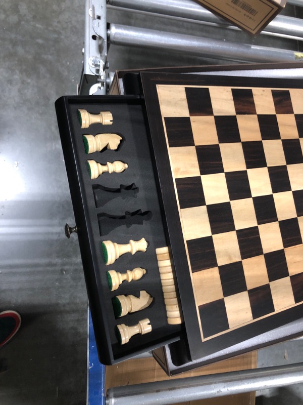 Photo 3 of VAMSLOVE Wooden Chess Checkers Game Set 15.5" Large Size Board w/Storage Drawers, Weighted Chess Pieces - 2 Extra Queens 3" King, Gift for Birthday Housewarming Retirement - Black