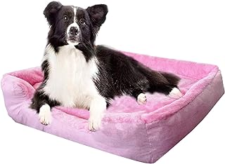 Photo 1 of  Dog Beds for Large Dogs,35.4'' x 27.6'',Removable Cover Washable Dog Bed with Non-Slip Bottom,Rectangle Square Pet Bed with 3 Sides,Cute Puppy Pad Indoor for Pet,Large,Pink