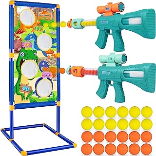 Photo 1 of eauwow Shooting Game Toy for Age 5, 6, 7, 8,9,10+ Years Old Kids, Boys, 2pk Air Guns & Shooting Target & 24 Foam Bullet Balls, Indoor Outdoor Activity Games, Compatible with Toy Guns