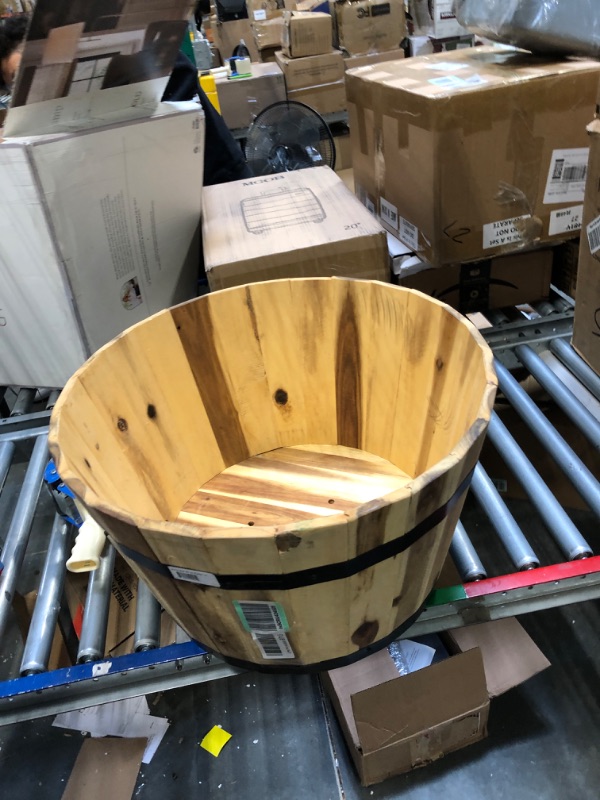 Photo 2 of 21 in. Acacia Wood Whiskey Barrel Planter