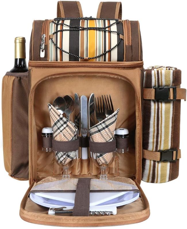 Photo 1 of Hap Tim Picnic Basket Backpack for 2 Person with 2 Insulated Cooler Compartment, Wine Holder, Fleece Blanket, Cutlery Set,Perfect for Beach, Day Travel, Hiking, Camping, BBQs, Family or Wedding Gifts