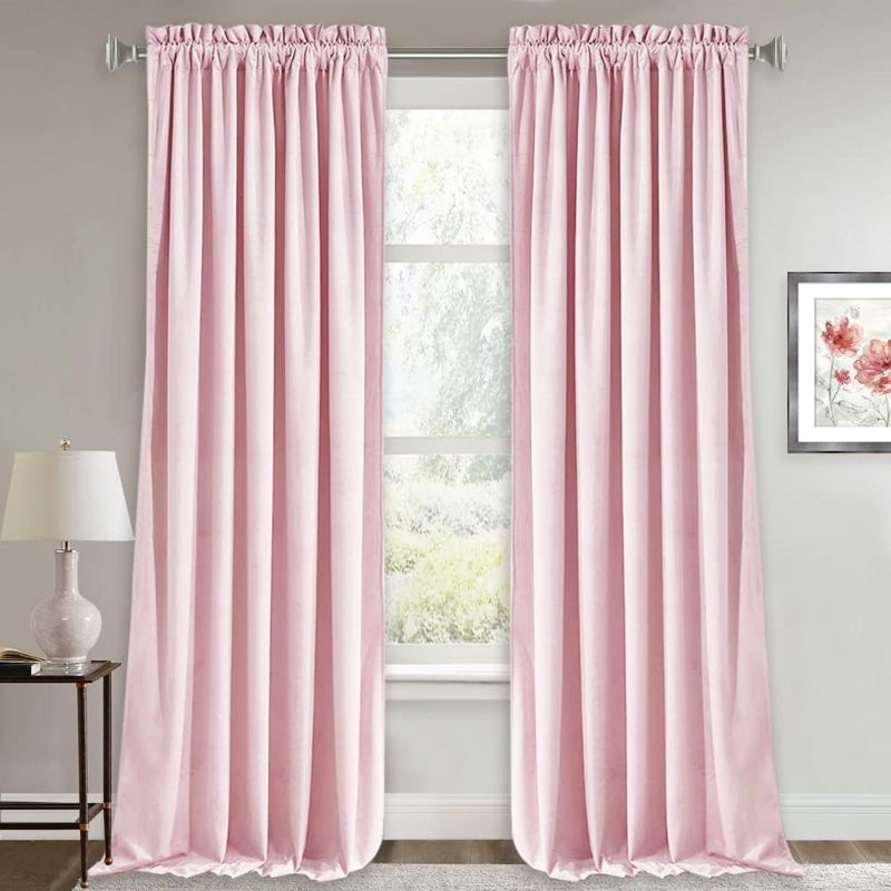 Photo 1 of RYB HOME Blush Pink Velvet Curtains 90 inches - Soft Velvet Drapes Sunlight Block Window Treatment Sets, Luxury Home Decor Rod Pocket Drapery, Wide 52 x Long 90, 2 Pcs
