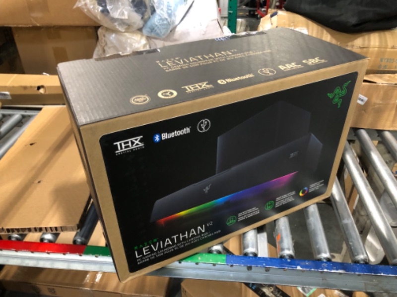 Photo 1 of Razer Leviathan V2: Multi-Driver PC Gaming Soundbar with Subwoofer & Base Station V2 Chroma: Chroma RGB Lighting - Non-Slip Rubber Base - Designed for Gaming Headsets - Classic Black Leviathan V2 Soundbar+ Base Station V2 Chroma