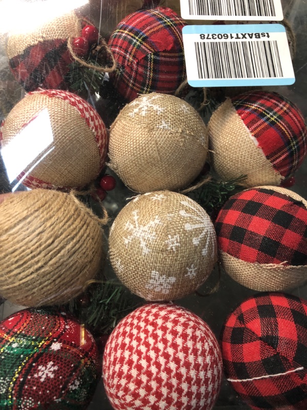 Photo 2 of 12 Piece Rustic Christmas Tree Ornaments, Farmhouse Christma Decoration, Natural Jute Burlap Christmas Ball