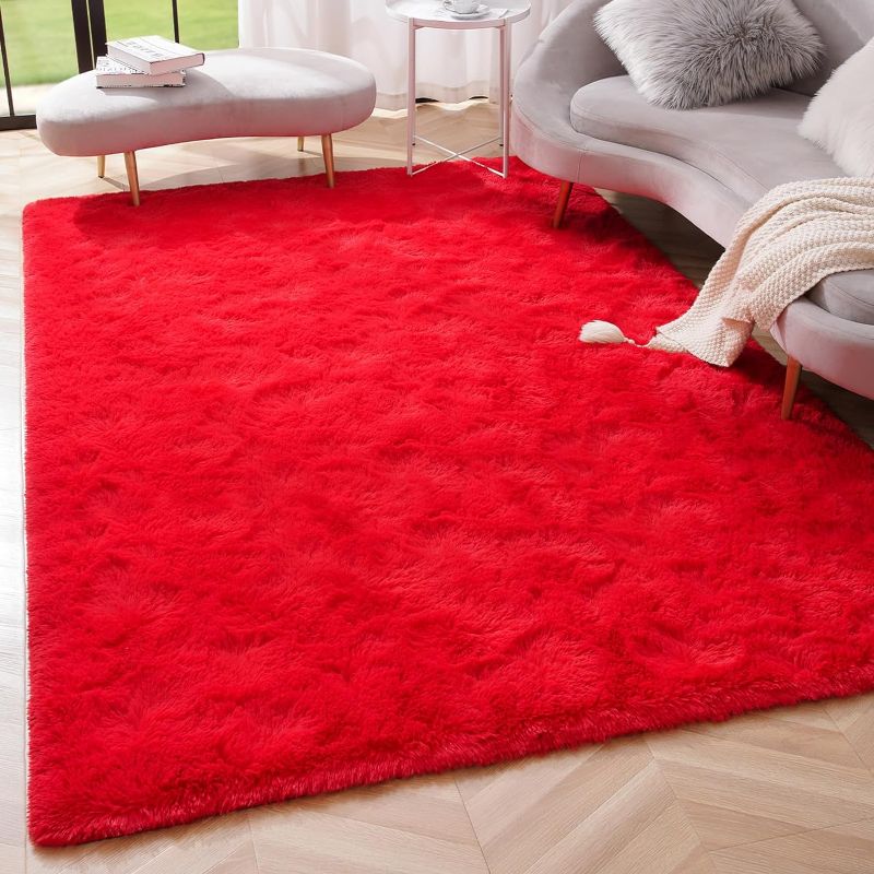 Photo 1 of  Soft Fluffy Rug Modern Shag Carpet, 8x10 Feet, Fuzzy Shaggy Rugs for Bedroom Living Room Teen Apartment Decor, Comfortable Indoor Furry Dorm Carpets, Red wine
