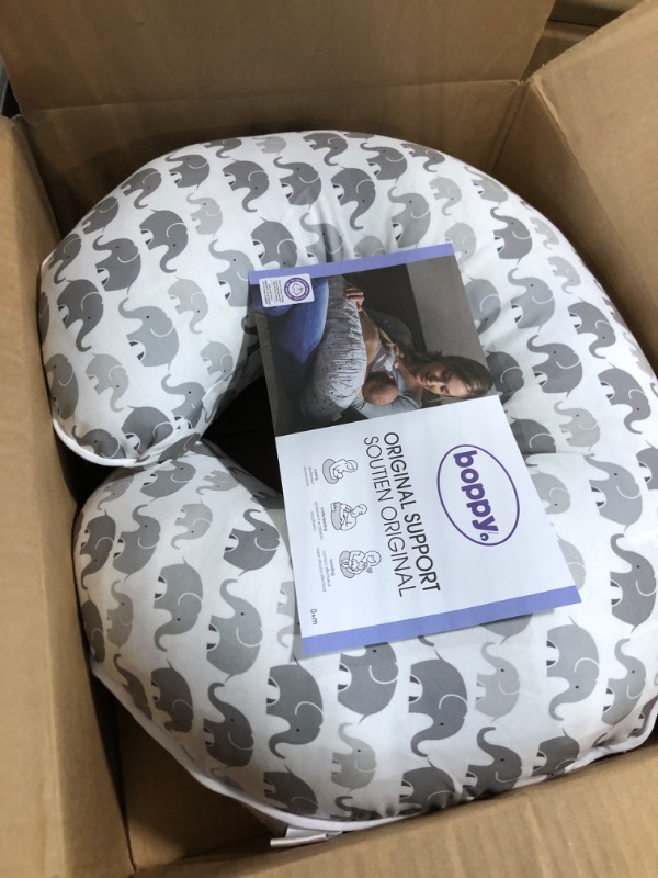 Photo 1 of Boppy Original Nursing Support, Gray Elephants Plaid, Ergonomic Breastfeeding, Bottle Feeding, and Bonding, with Removable Cover, Machine Washable, FKA Nursing Pillow1016756193
