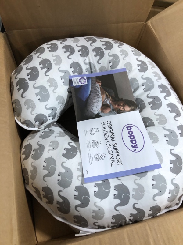 Photo 3 of Boppy Original Nursing Support, Gray Elephants Plaid, Ergonomic Breastfeeding, Bottle Feeding, and Bonding, with Removable Cover, Machine Washable, FKA Nursing Pillow1016756193
