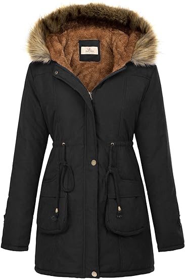 Photo 1 of GRACE KARIN Women's Winter Coats Fleece Parkas Anoraks Hooded Military Jacket Coats M Black