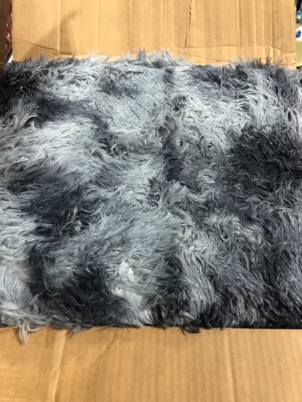 Photo 2 of  Dark Grey Plush Shaggy Area Rugs, Faux Fur Fluffy Rug for Kids Teens Boys Girls, Non-Skid Tie Dye Bedroom Living Room Carpet, Soft Furry Aesthetic Home Decor 