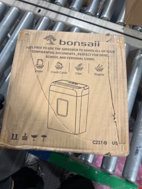 Photo 1 of Bonsaii Paper Shredder for Home Use,6-Sheet Crosscut Paper and Credit Card Shredder for Home Office,Home Shredder with Handle for Document,Mail,Staple,Clip-3.4 Gal Wastebasket(C237-B) 6-Sheet Cross Cut